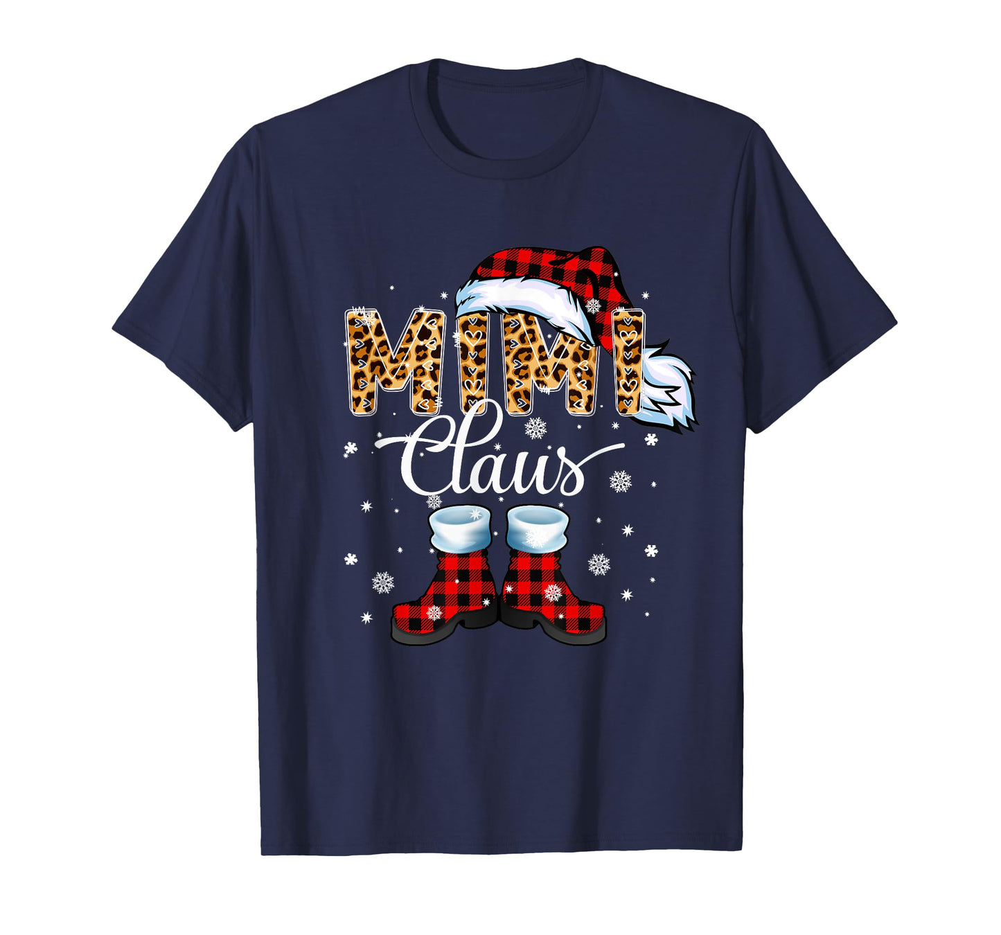 Christmas Mimi Claus Leopard Buffalo Plaid Pajama Xmas T-Shirt