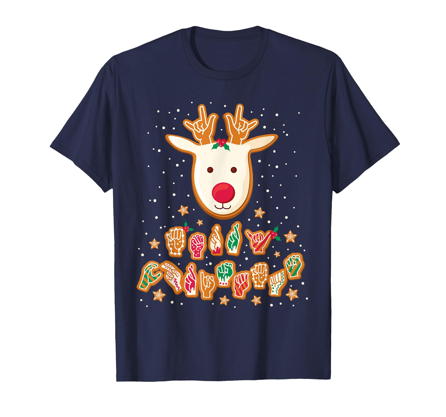 ASL Christmas Reindeer American Sign Language Gingerbread T-Shirt