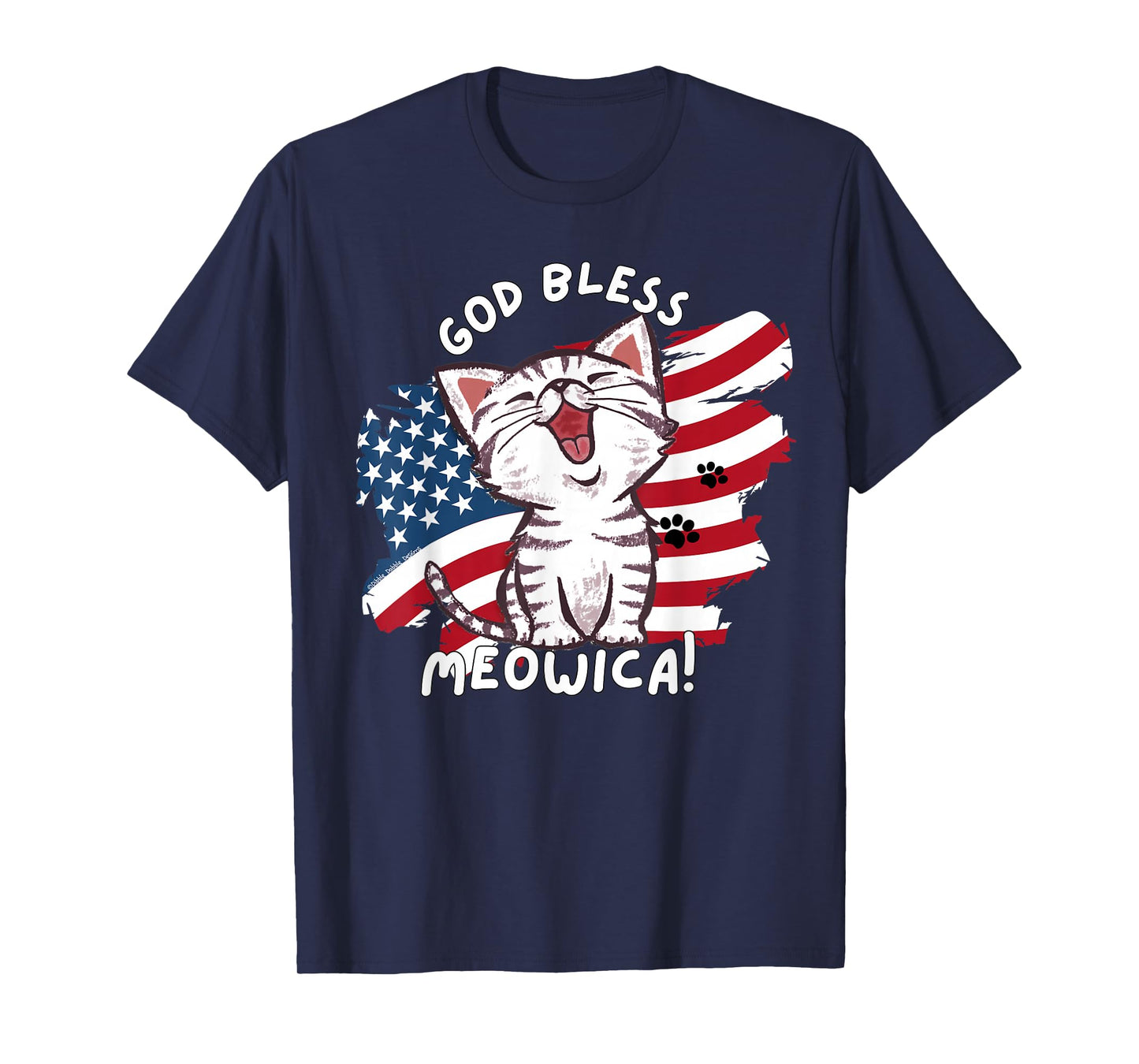 Funny Cat Lovers God Bless Meowica Patriotic 4th of July T-Shirt