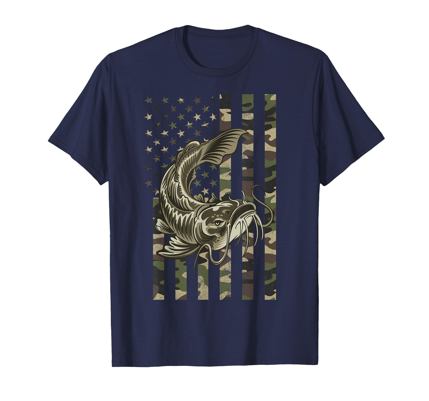 Catfishing, Camo American Flag with Catfish T-Shirt