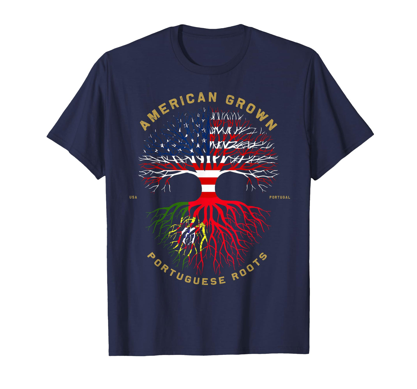 American Grown with Portuguese Roots Tree USA Flag Gifts T-Shirt