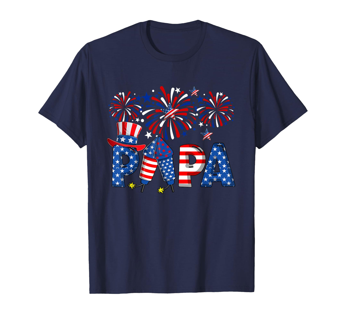 PAPA 4th July US Flag Firecracker Fireworks Lover Patriotic T-Shirt