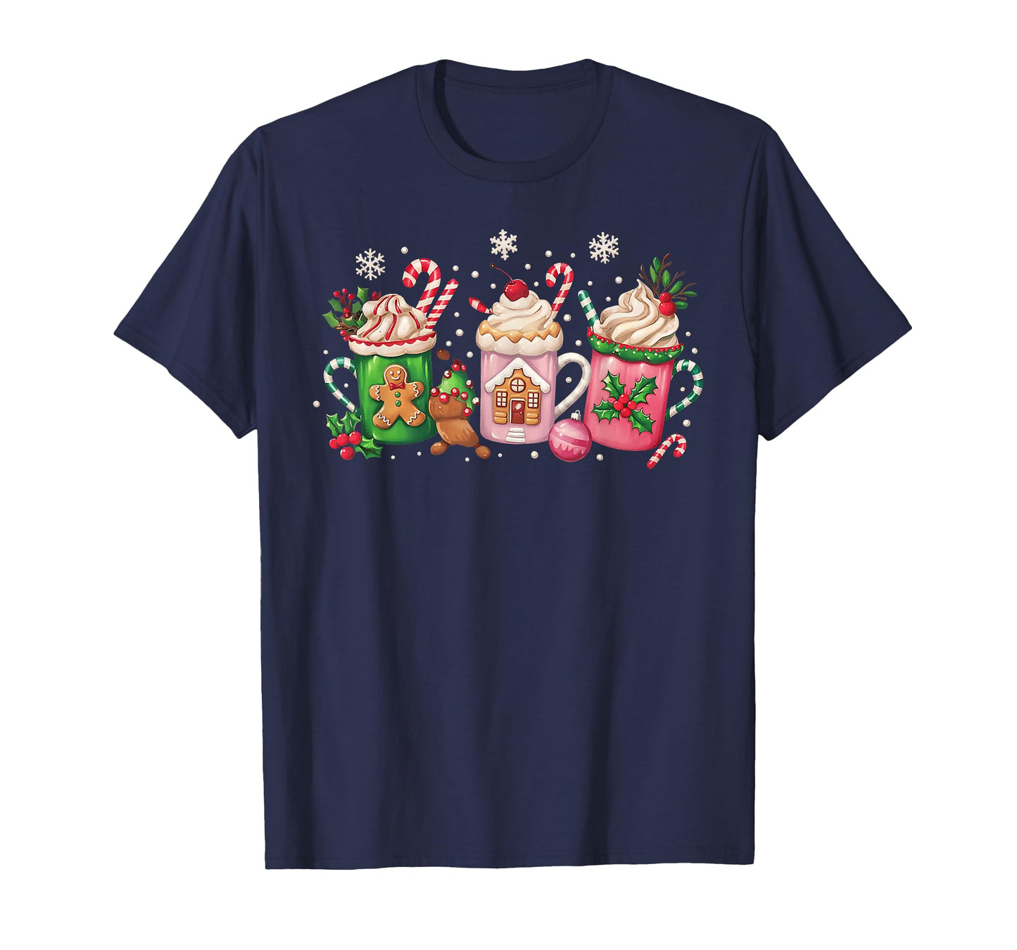 Coffee Christmas Gingerbread Pink Women Latte Cozy Winter T-Shirt