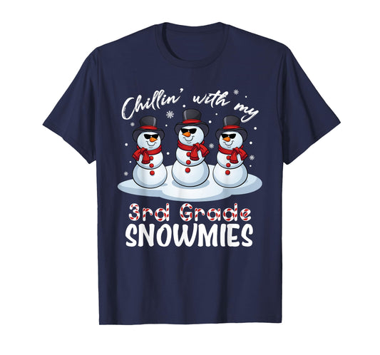 Chillin With My 3rd Grade Snowmies Teacher Xmas Pajamas T-Shirt for Men Women