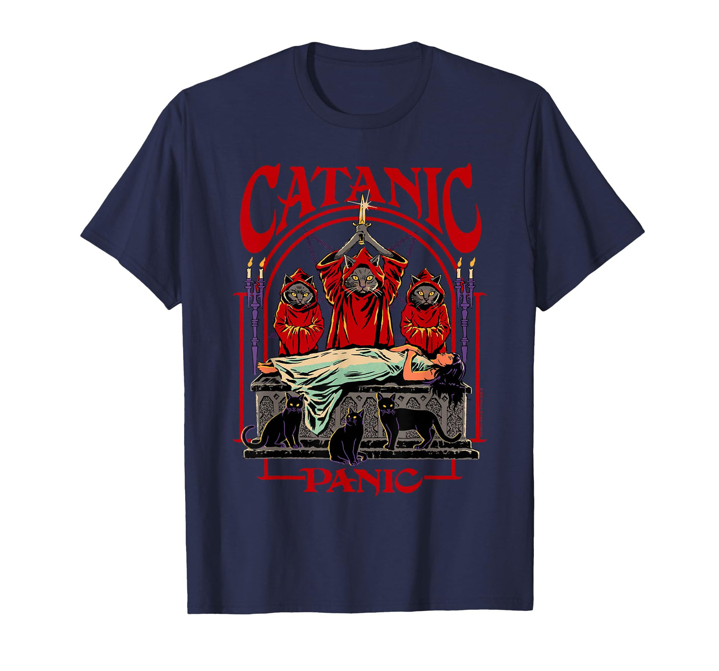 Catanic Panic Satanic Cat Retro Vintage Funny Adult Humor T-Shirt