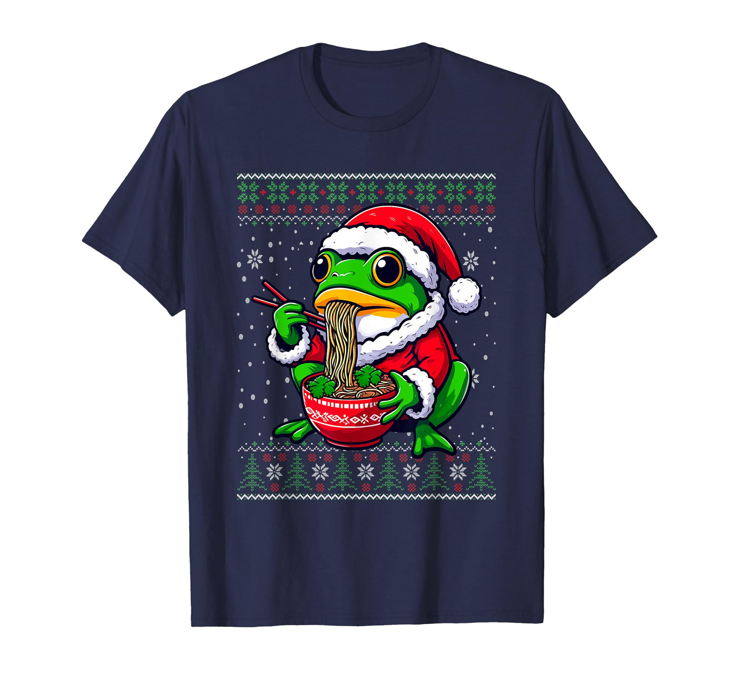 Christmas Frog Eating Ramen Ugly Christmas Sweater T-Shirt
