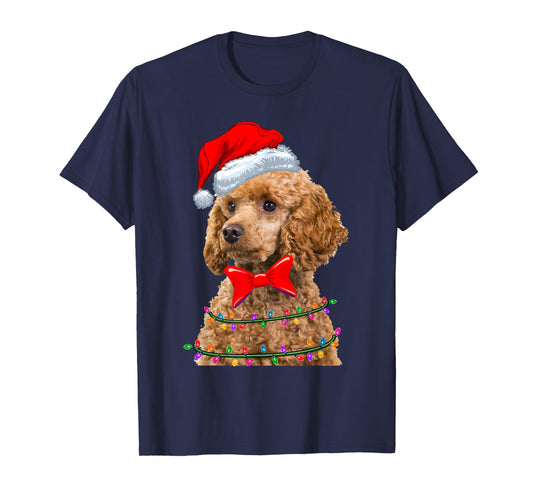 Christmas Lights Poodle Wearing Xmas Hat - Cute Dog Lover T-Shirt