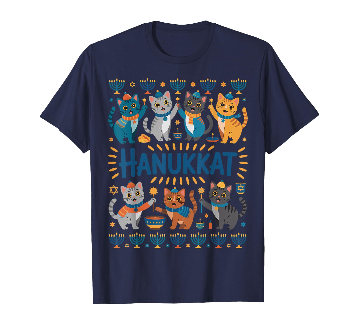 Hanukkah Cat Menorah Cute Jewish Holiday Cats Ugly Funny T-Shirt
