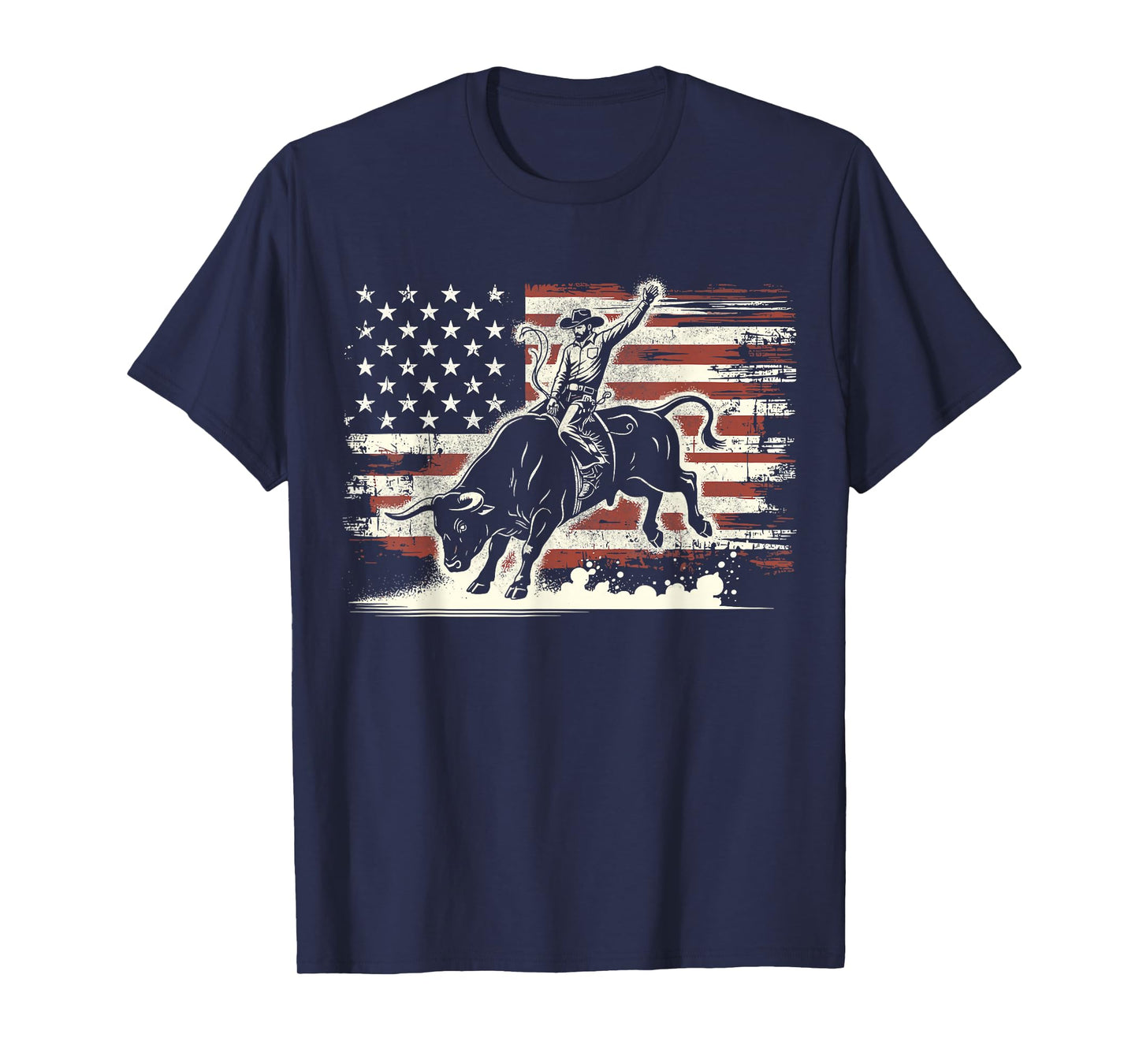 Rodeo Rider Bull Patriotic Cowboy USA Flag T-Shirt