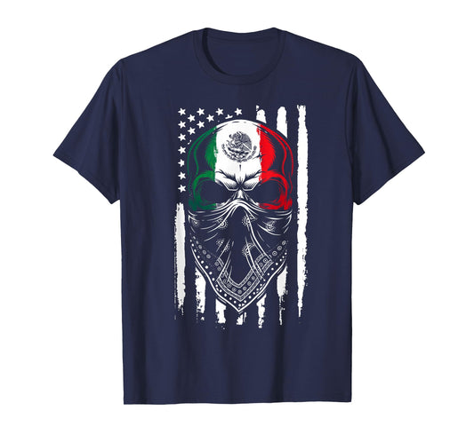 Skull Patriotic Mexican American Aztec Day of The Dead T-Shirt