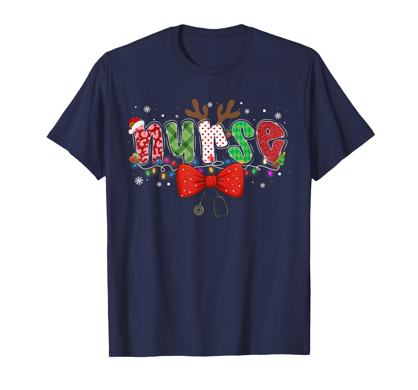 Christmas Nurse Coquette Bow Stethoscope Reindeer Nursing T-Shirt