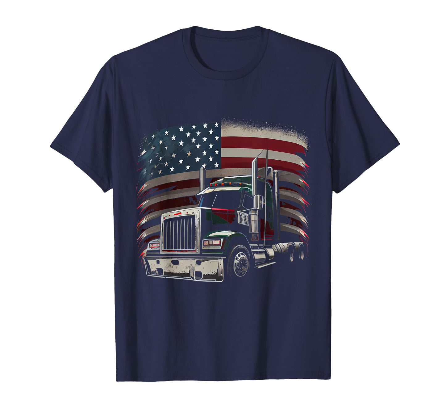US American Flag Truck Driver 18 Wheeler Trucker Gift T-Shirt