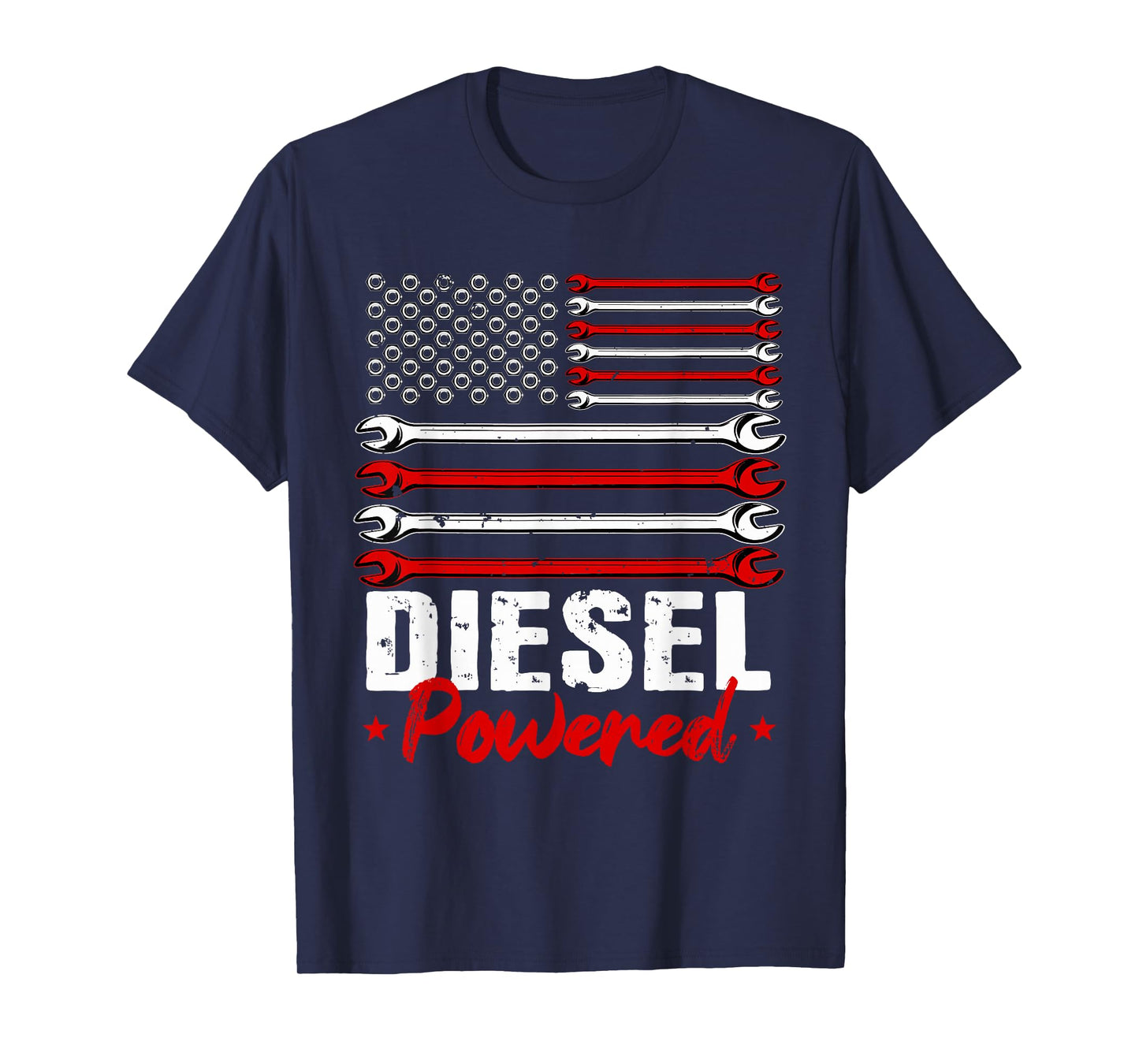Diesel Mechanic Gifts Powered Patriotic American Flag T-Shirt