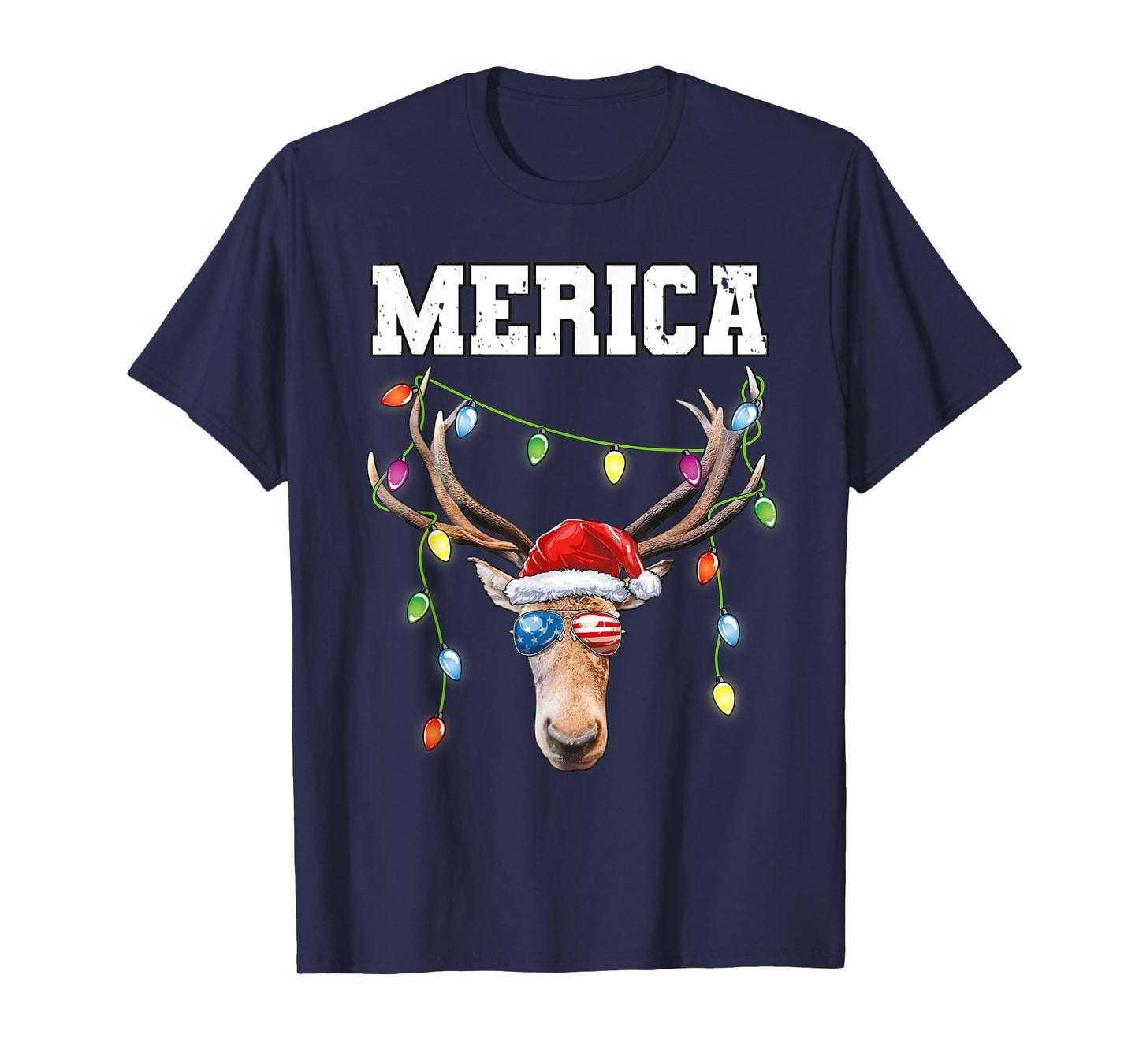 Merica Christmas Santa Buck Shirt USA Flag Patriotic T-Shirt