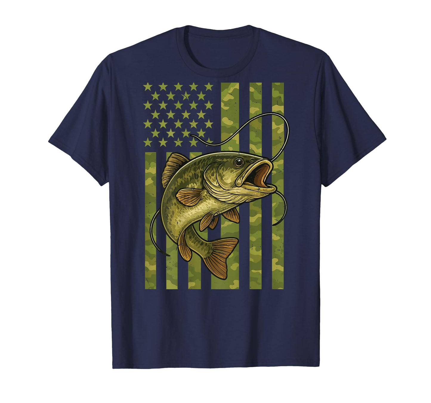 Fishing Camo Catfish American Flag Boy Youth Men Camouflage T-Shirt