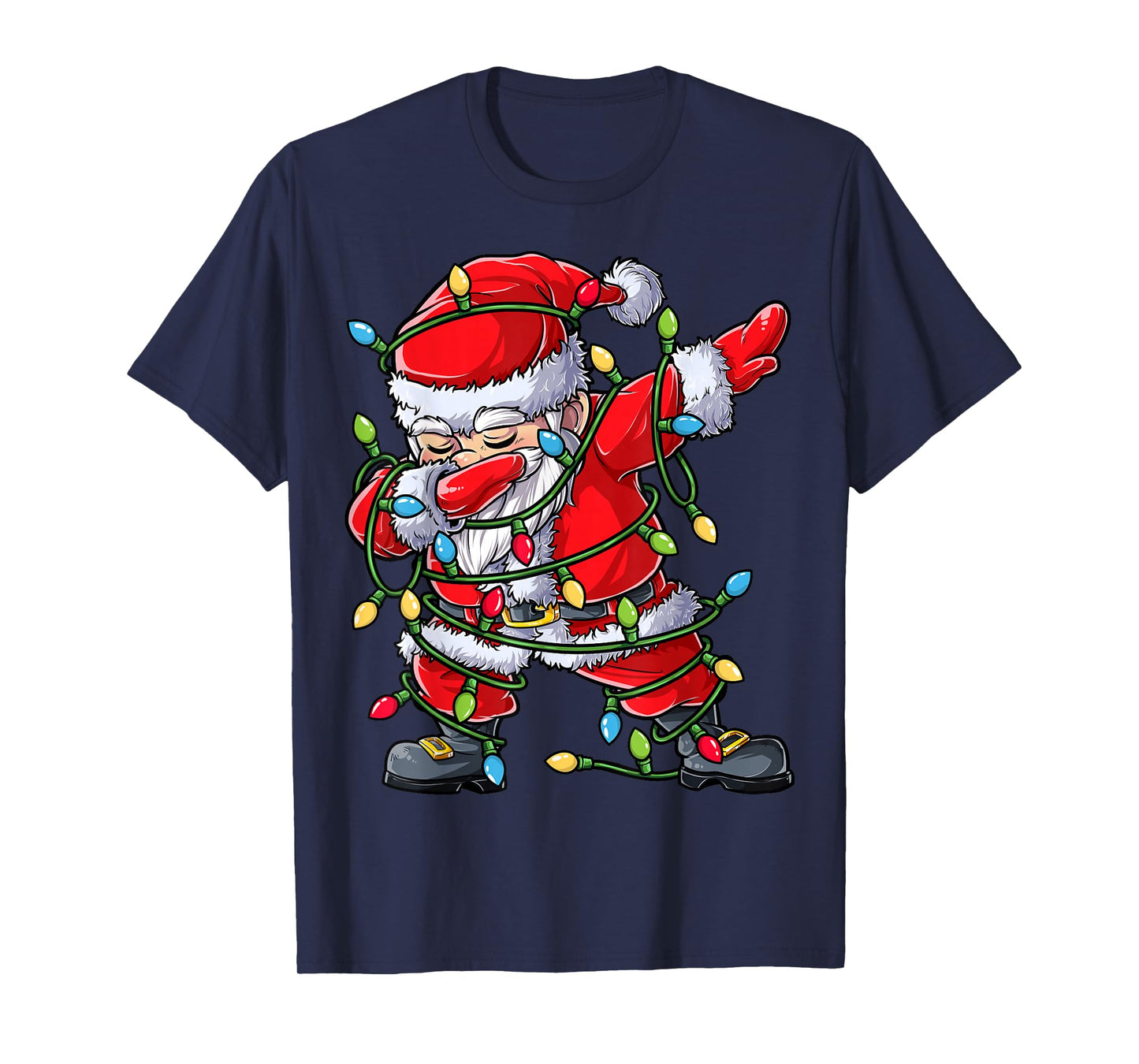 Dabbing Santa Christmas Tree Lights Xmas Gifts Boys Kids Dab Short Sleeve T-Shirt Black