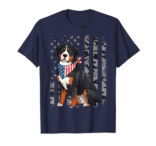 Camo American Flag Greater Swiss Mountain Dog 4th Of July T-Shirt