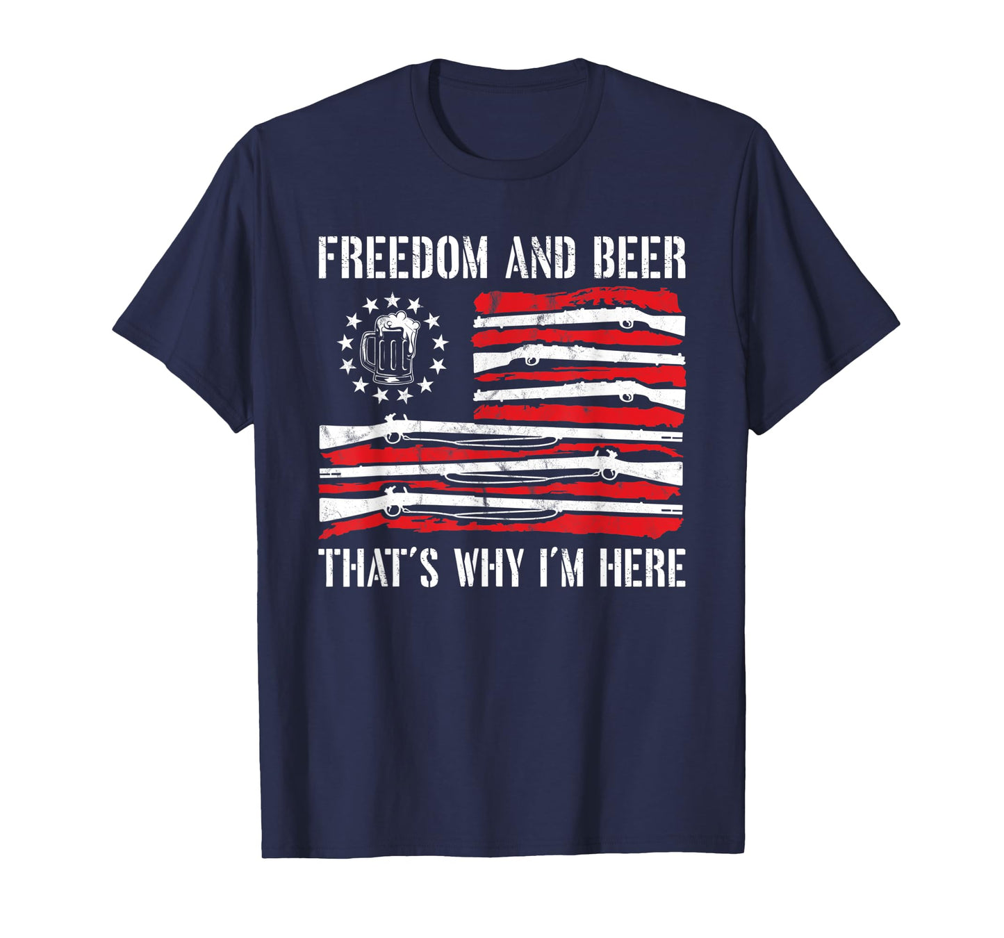 4th of July Freedom And Beer Gun Rights Merica American Flag T-Shirt