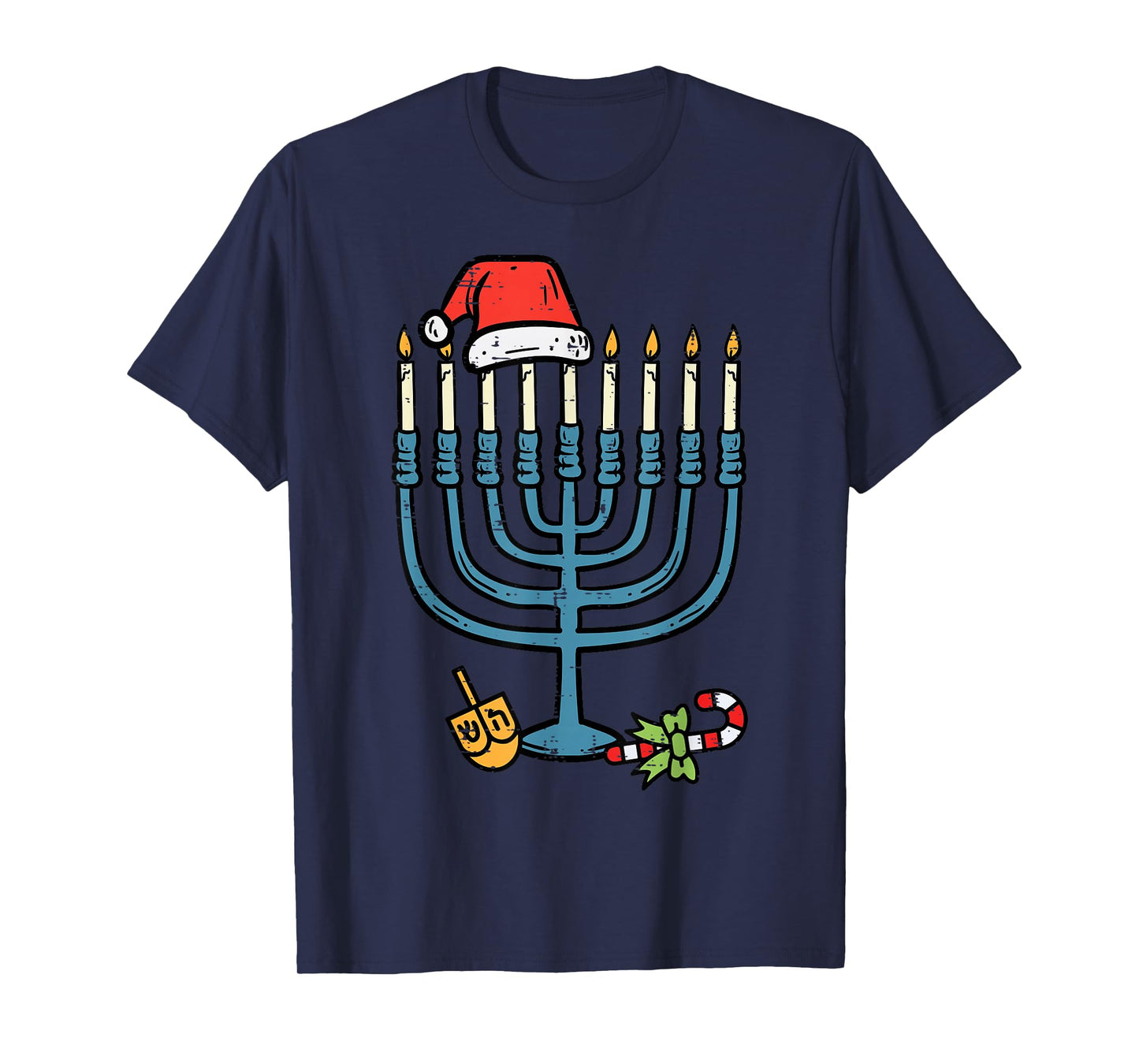 Christmas Hat Menorah Jew Hanukkah Chanukah Men Women Kids T-Shirt