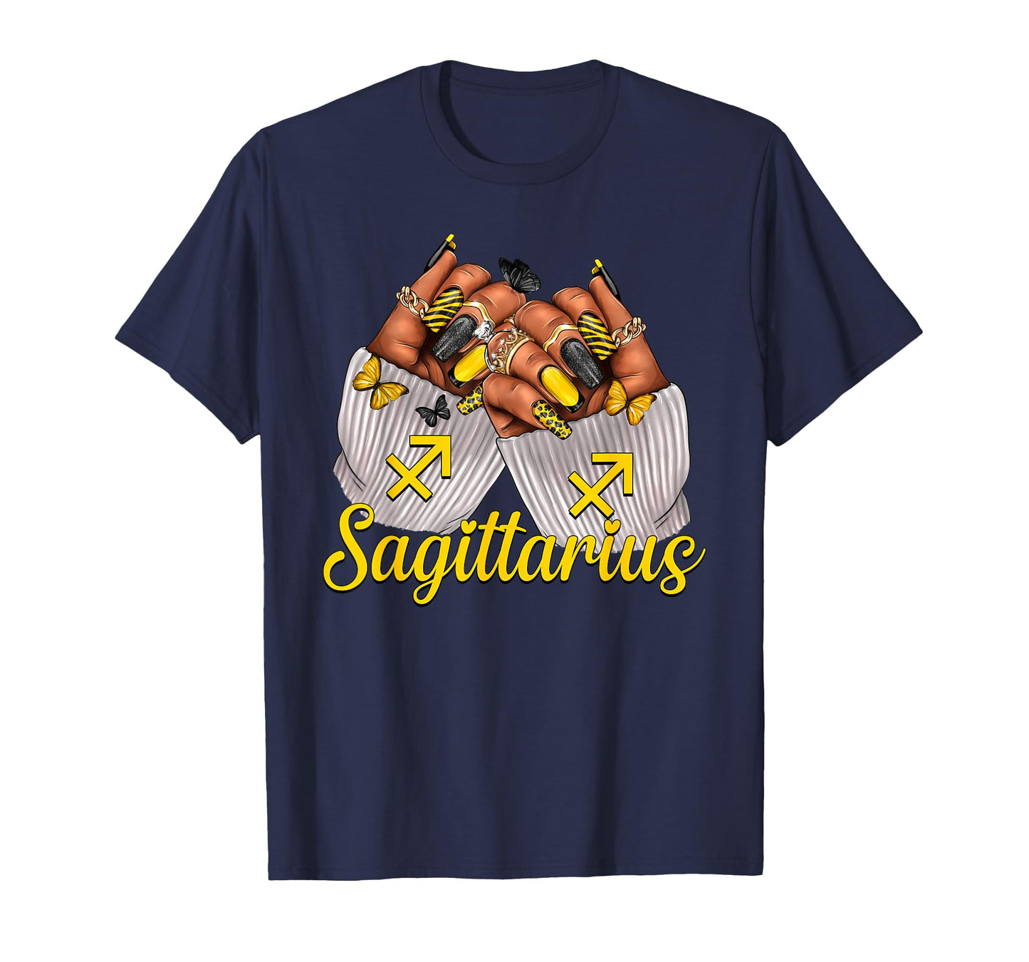 Sagittarius Black Women Nails Zodiac Birthday Queen T-Shirt