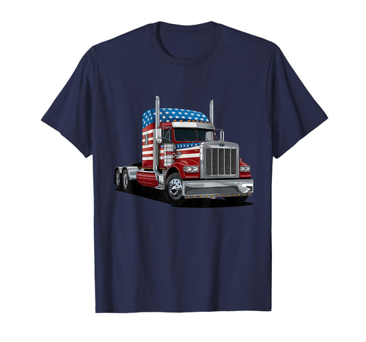 US American Flag Semi Truck Driver Trucker 4th Of July T-Shirt