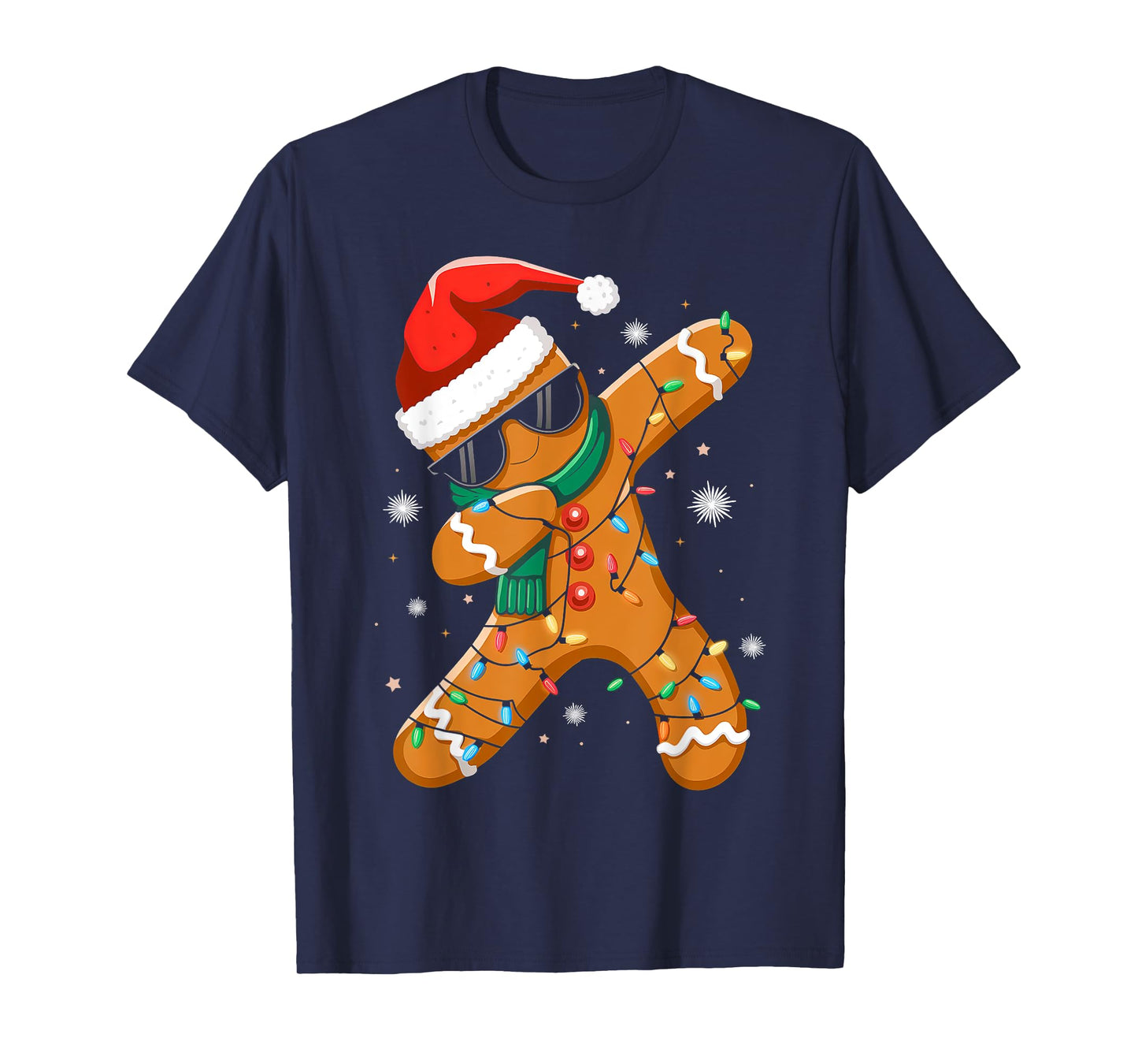 Dabbing Gingerbread Xmas Lights Boys Girls Kids Christmas T-Shirt