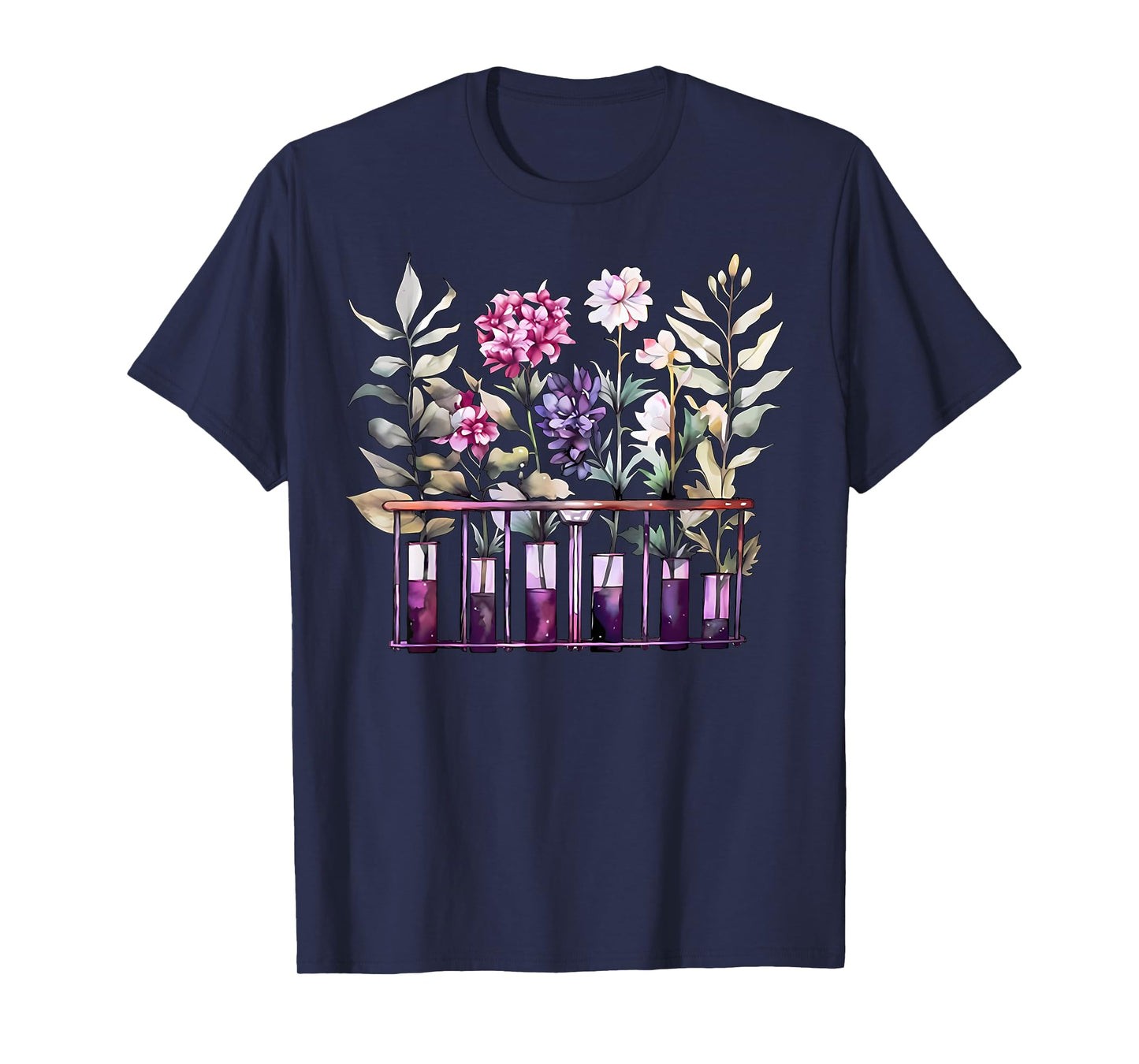 Chemistry Lab Science Flower Teacher Floral Beakers T-Shirt