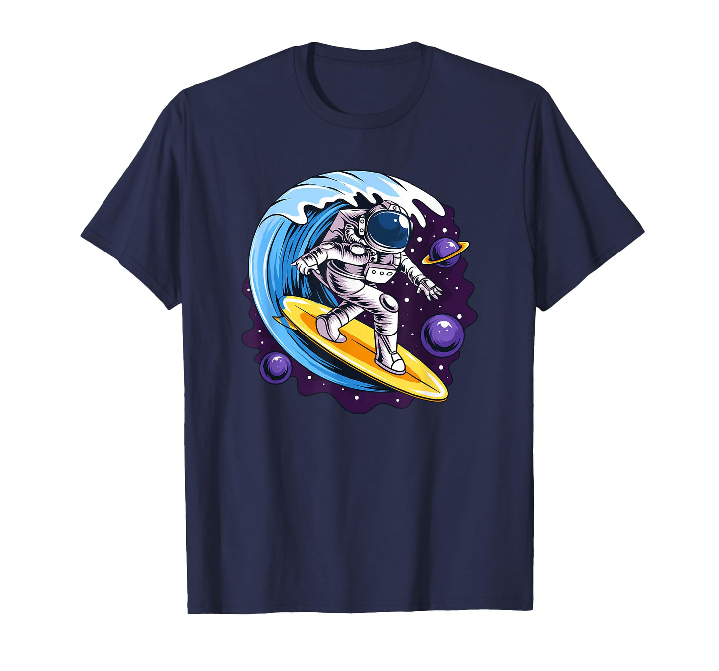 Astronauts Surf On A Surfboard In Space With Stars Planets T-Shirt