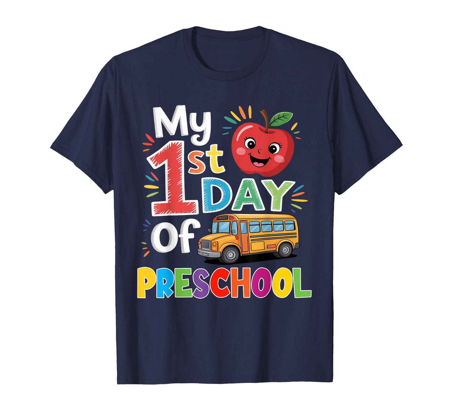 My First Day of Preschool Funny School Bus Apple Funny T-Shirt