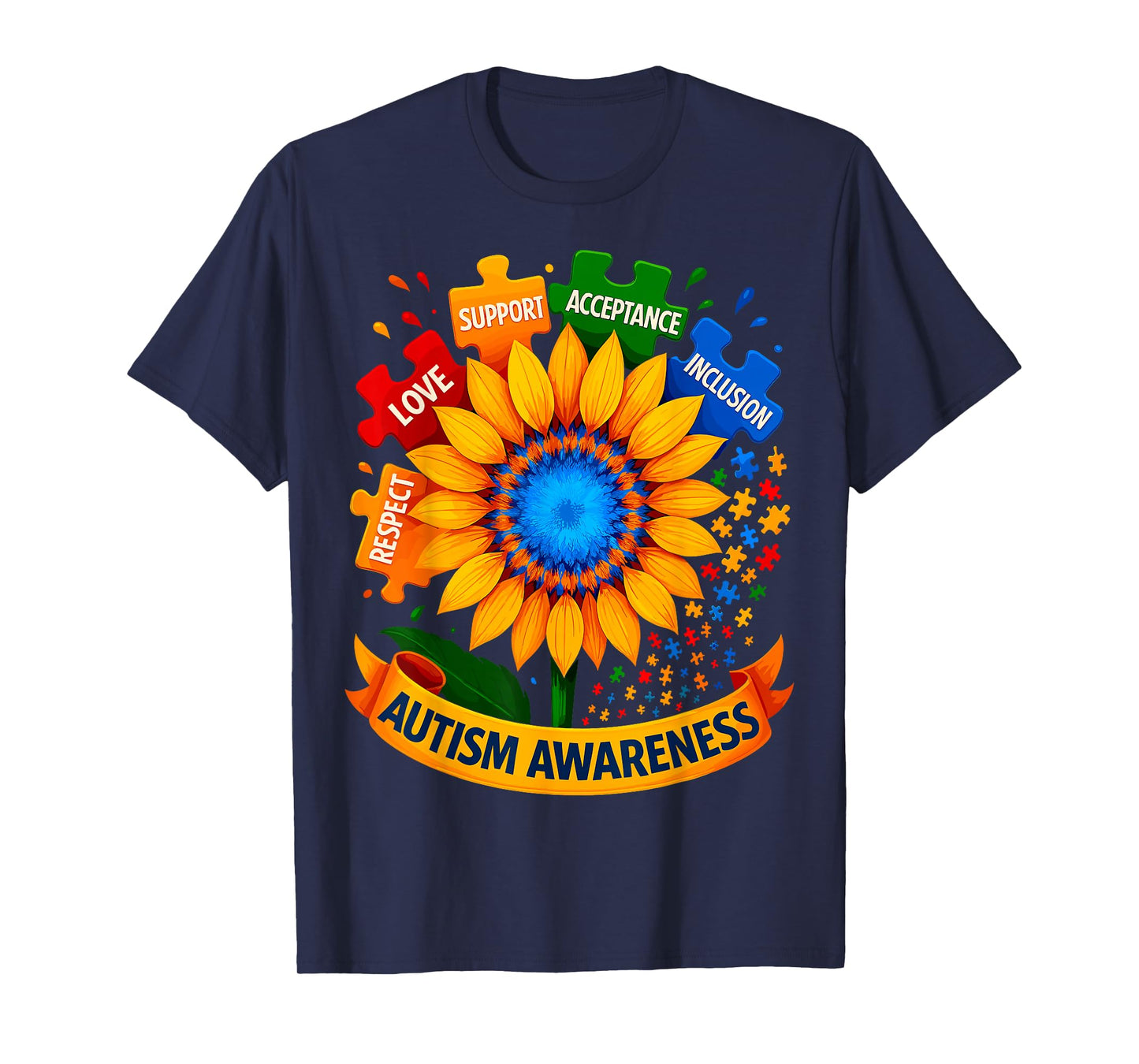 Autism Awareness Sunflower Respect Love Support Blue Autism T-Shirt
