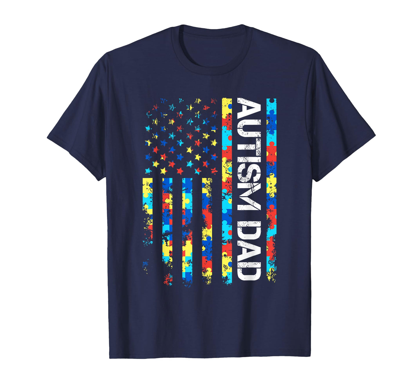 Autism Awareness Dad USA Flag Fathers day T-Shirt
