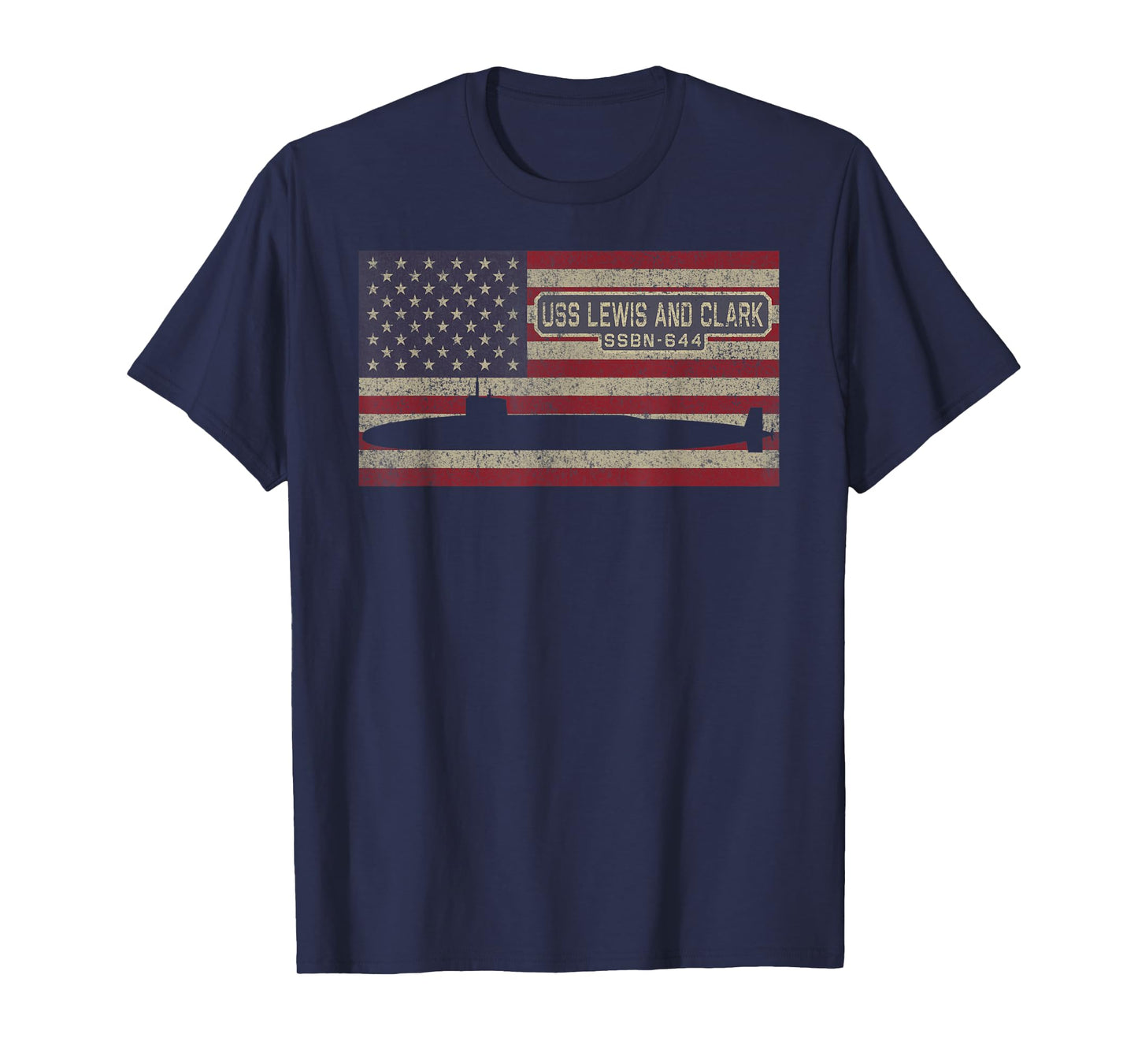 USS Lewis and Clark SSBN-644 Nuclear Submarine USA Flag T-Shirt for Women Kids Men