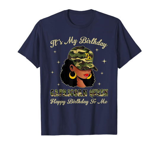 Capricorn Queen Loc'd Black Woman Camo Cap Zodiac Sign T-Shirt
