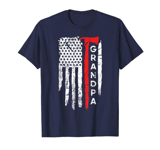 Proud Grandpa Thin Red Line Firefighter Axe American Flag T-Shirt for Women Girls Kids Men
