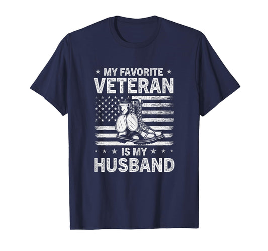 My Favorite Veteran Is My Husband Veterans Day USA Flag T-Shirt