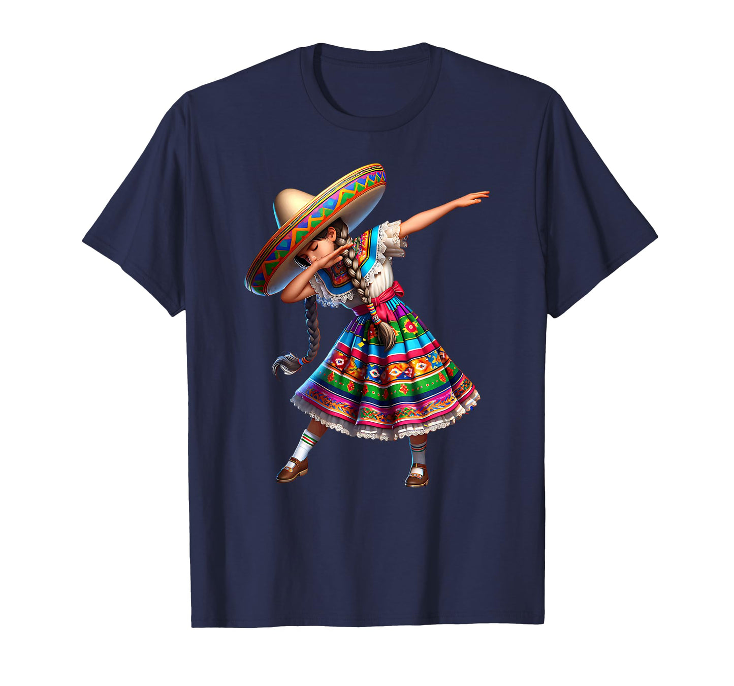 Funny Dabbing Mexican Poncho Sombrero Cinco de Mayo Girl T-Shirt