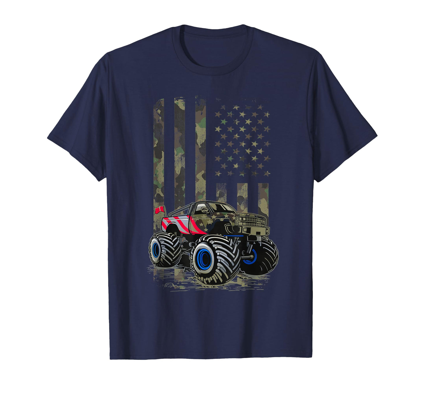 USA Flag Monster Truck Army Camouflage, Monster Trucks Lover T-Shirt