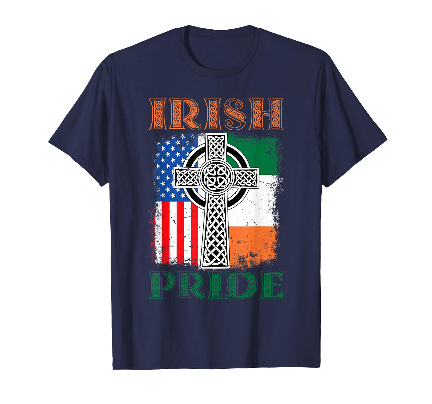 Irish Pride Celtic Cross Ireland & USA Flag St Patricks Day T-Shirt