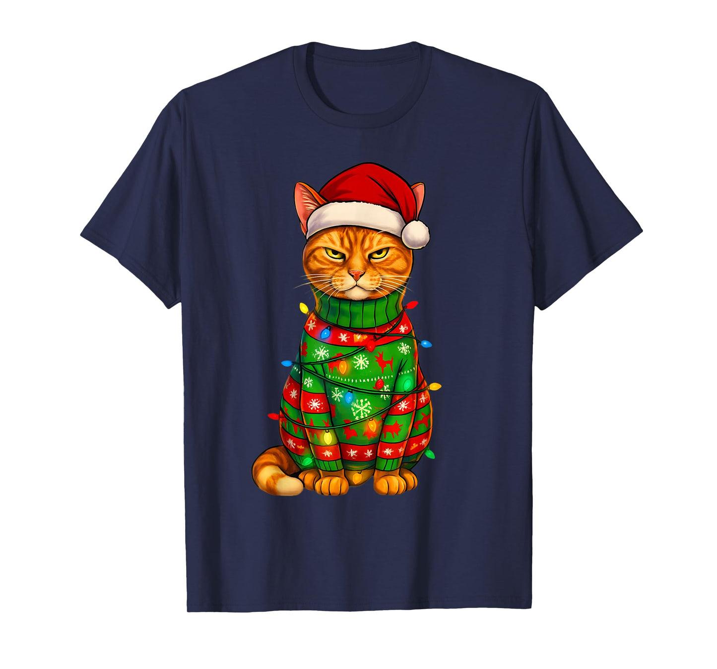 Orange Tabby Cat Christmas Lights Funny Santa Holiday Cats T-Shirt