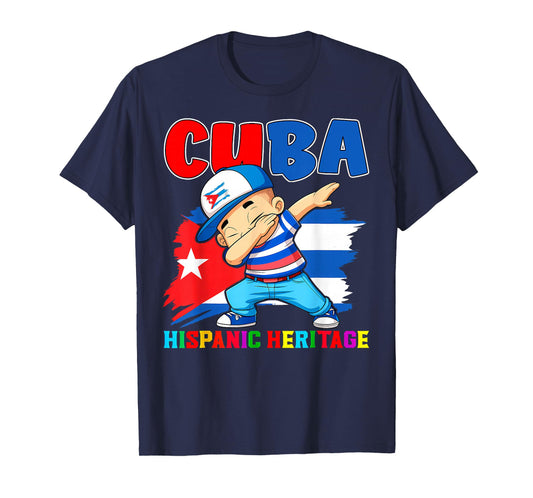 Hispanic Heritage Month Cuban Flag Cuba Dabbing Boys Kids T-Shirt