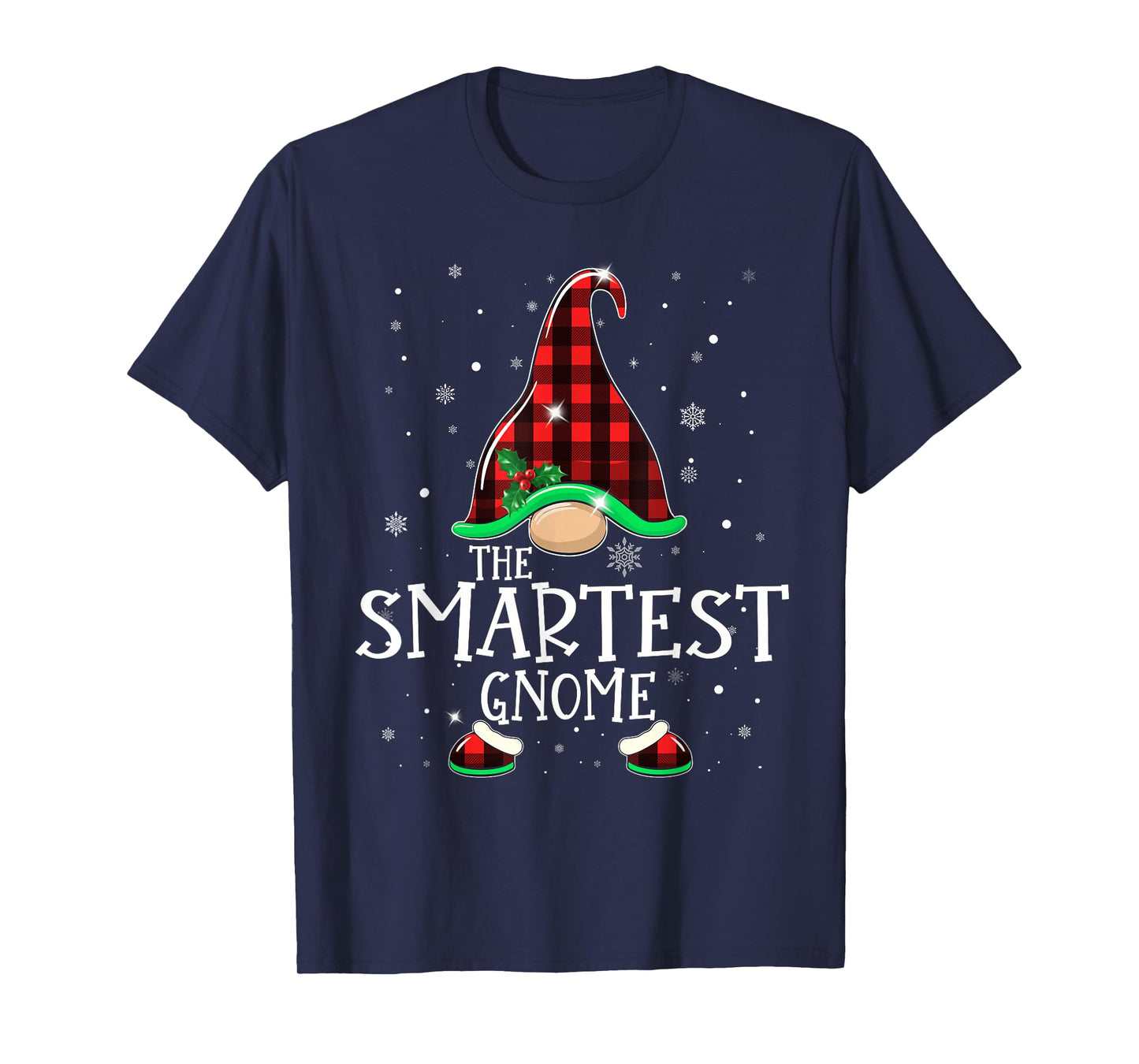Funny SMARTEST Gnome Buffalo Plaid Matching Christmas Xmas T-Shirt