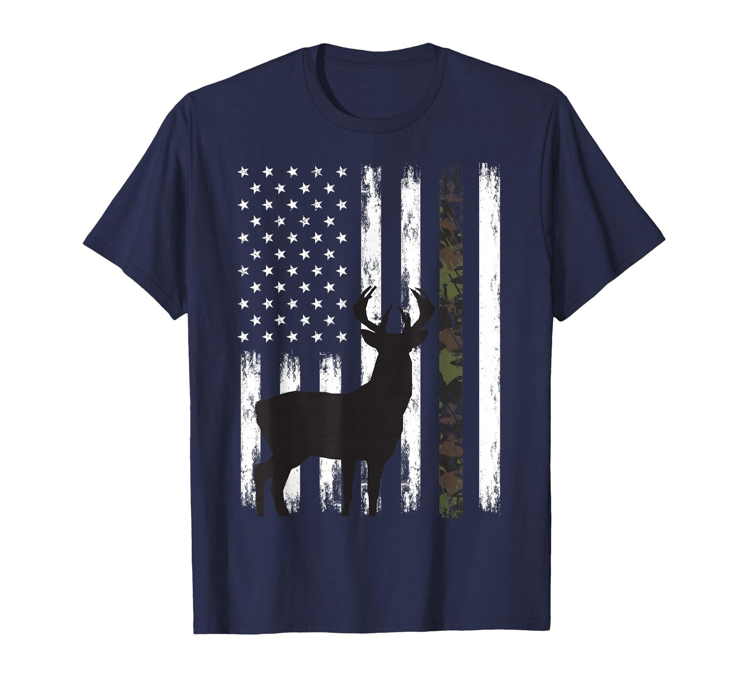 Whitetail Deer Hunting Hunter Buck Camo American Flag USA T-Shirt