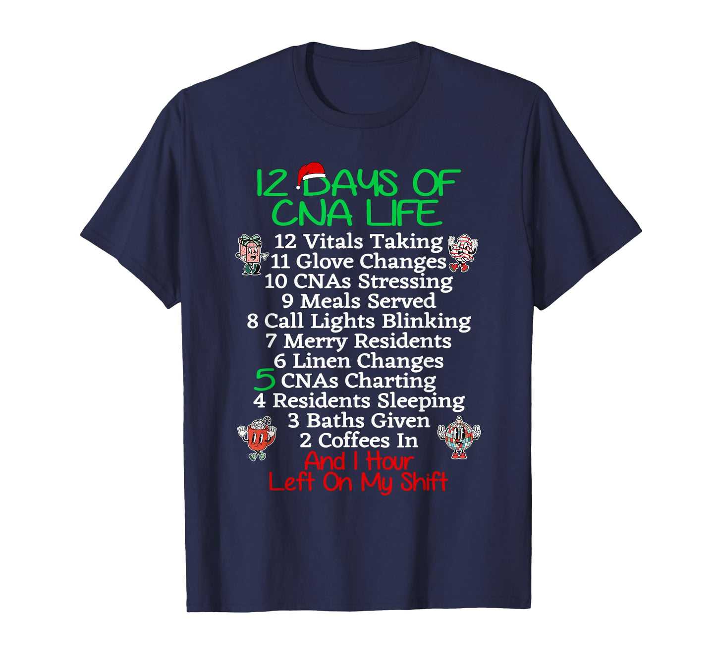 12 Days of CNA Life Certified Nursing Assistant Christmas RN T-Shirt