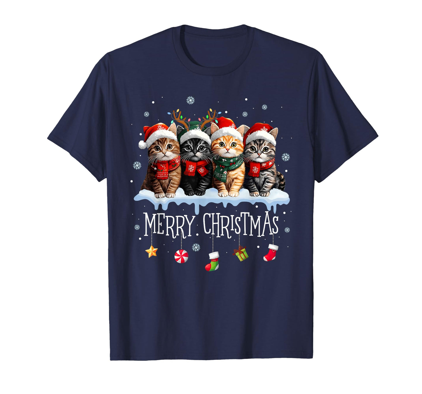 Meowy Catmas Cat Christmas Tree Xmas Girls Boys Funny Cat T-Shirt