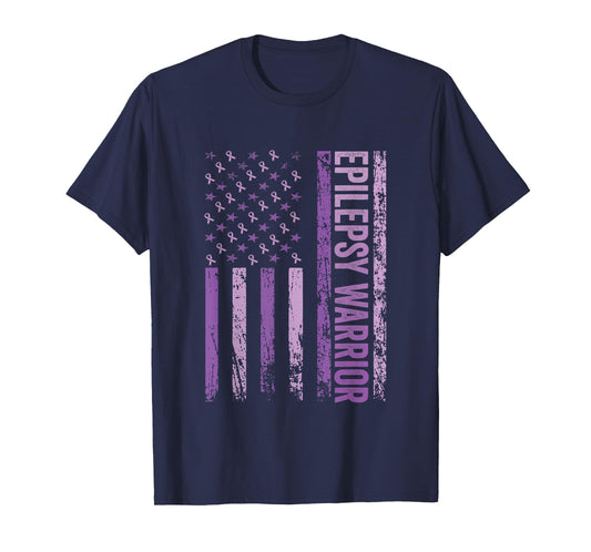 Epilepsy Warrior Kids Purple Ribbon Awareness USA Flag T-Shirt