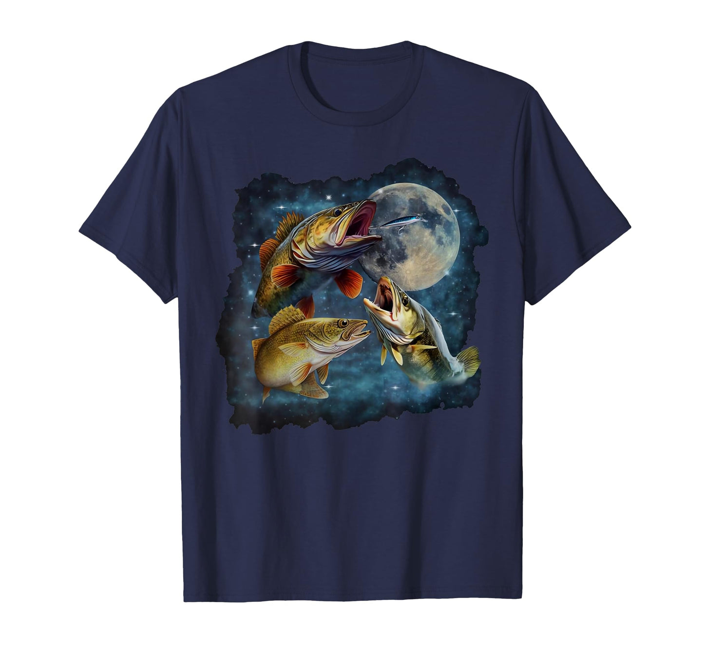 Three Walleye Howling The Moon Vintage 90s Walleye Fishing T-Shirt