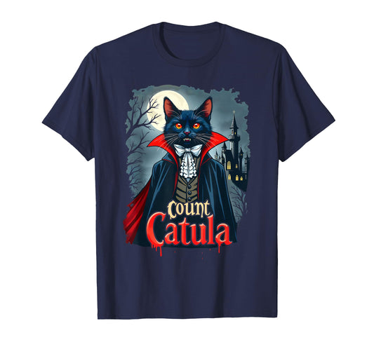 Count Catula Dracula Spooky Horror Vampire Cat Halloween T-Shirt