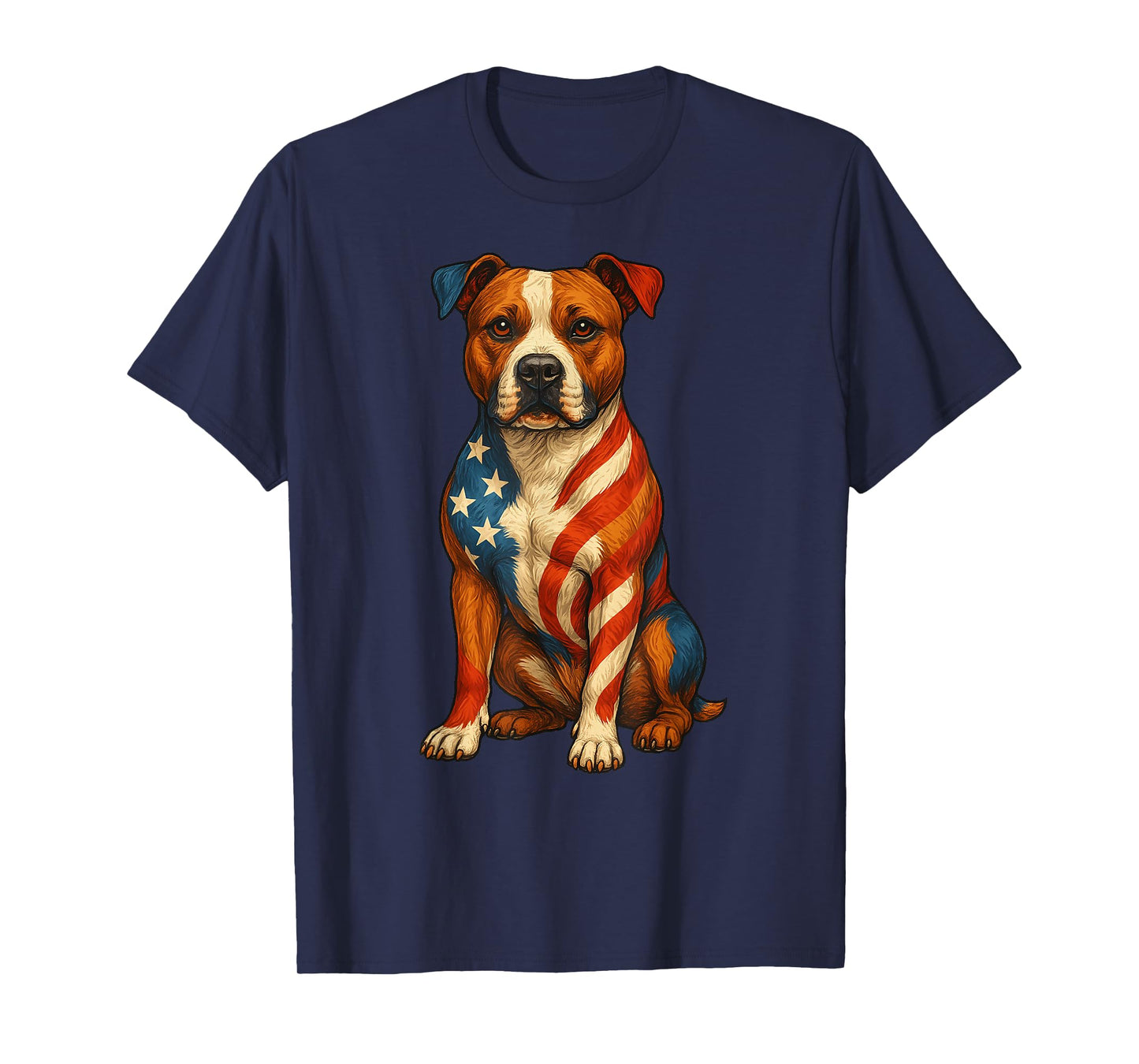 Staffordshire Bull Terrier Patriotic 4th July American Flag T-Shirt