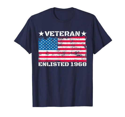 US Military Veteran Enlisted 1968 Vintage American Flag Gift T-Shirt for Women Men