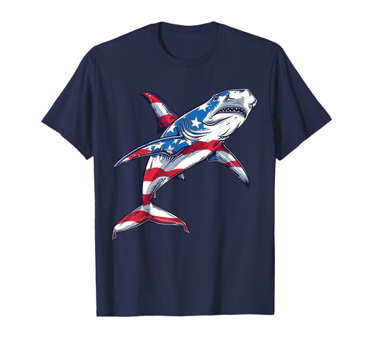 Hammerhead Shark American Flag 4th of July Day Women Kids T-Shirt
